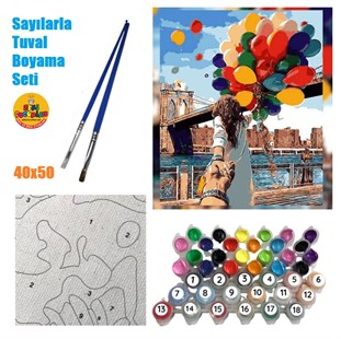 Sayılarla Tuval Boyama Ahşap Çerçeveli Mutluluk Senfonisi Balonlar + Fırça + Akrilik Boyalar